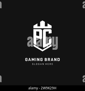 PC monogram logo initial with crown and shield guard shape style vector graphic Stock Vector