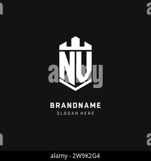 NV monogram logo initial with crown and shield guard shape style vector graphic Stock Vector