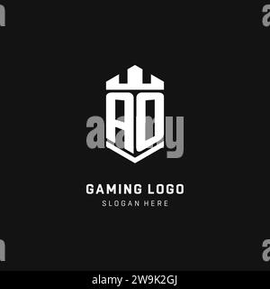 AO monogram logo initial with crown and shield guard shape style vector graphic Stock Vector