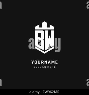 BW monogram logo initial with crown and shield guard shape style vector graphic Stock Vector