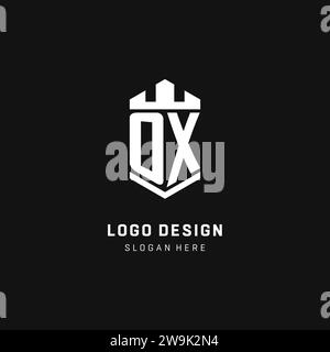 OX monogram logo initial with crown and shield guard shape style vector graphic Stock Vector