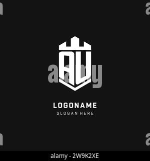 AU monogram logo initial with crown and shield guard shape style vector graphic Stock Vector