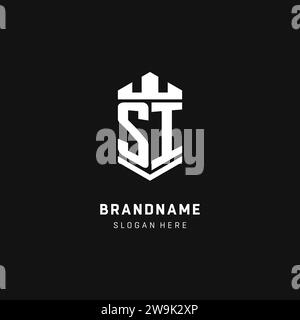 SI monogram logo initial with crown and shield guard shape style vector graphic Stock Vector
