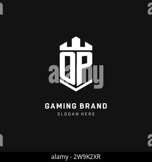 OP monogram logo initial with crown and shield guard shape style vector graphic Stock Vector