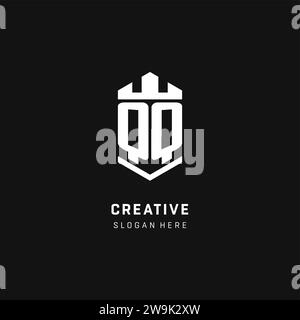 QQ monogram logo initial with crown and shield guard shape style vector graphic Stock Vector