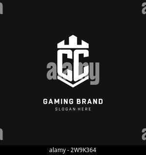 CC monogram logo initial with crown and shield guard shape style vector graphic Stock Vector