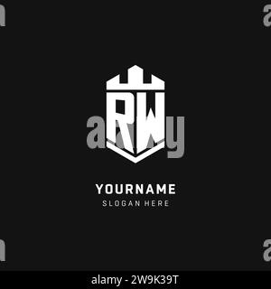RW monogram logo initial with crown and shield guard shape style vector graphic Stock Vector