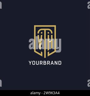 Luxury VH logo monogram shield shape monoline style with gold color and ...
