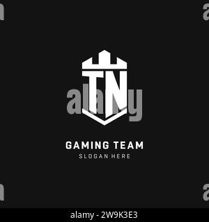TN monogram logo initial with crown and shield guard shape style vector graphic Stock Vector
