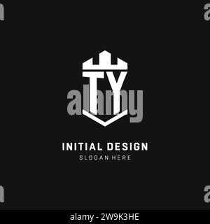 TY monogram logo initial with crown and shield guard shape style vector graphic Stock Vector