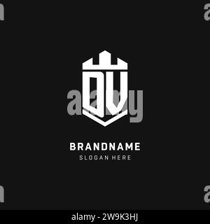 DV monogram logo initial with crown and shield guard shape style vector graphic Stock Vector