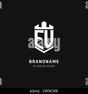 EV monogram logo initial with crown and shield guard shape style vector graphic Stock Vector