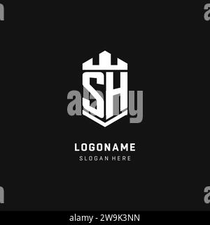 SH monogram logo initial with crown and shield guard shape style vector graphic Stock Vector