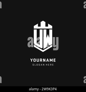 UW monogram logo initial with crown and shield guard shape style vector graphic Stock Vector