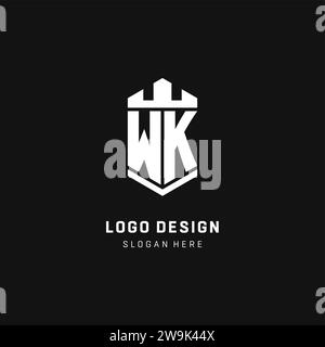 WK monogram logo initial with crown and shield guard shape style vector graphic Stock Vector
