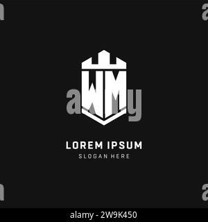WM monogram logo initial with crown and shield guard shape style vector graphic Stock Vector