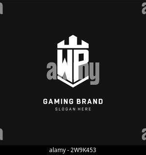 WP monogram logo initial with crown and shield guard shape style vector graphic Stock Vector