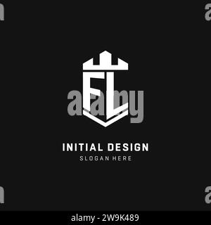 FL monogram logo initial with crown and shield guard shape style vector graphic Stock Vector