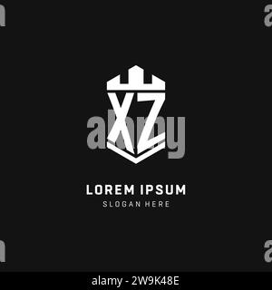 XZ monogram logo initial with crown and shield guard shape style vector graphic Stock Vector