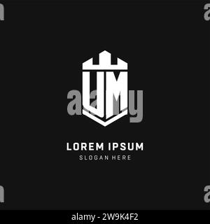 UM monogram logo initial with crown and shield guard shape style vector graphic Stock Vector