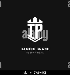 IP monogram logo initial with crown and shield guard shape style vector graphic Stock Vector