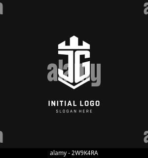JG monogram logo initial with crown and shield guard shape style vector graphic Stock Vector