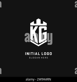 KG monogram logo initial with crown and shield guard shape style vector graphic Stock Vector