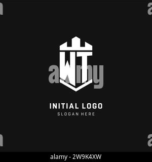 WT monogram logo initial with crown and shield guard shape style vector graphic Stock Vector