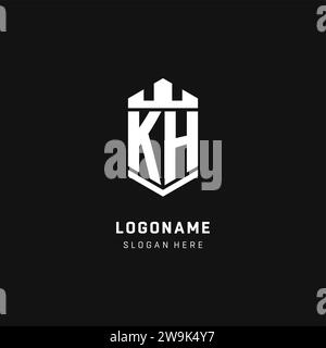 KH monogram logo initial with crown and shield guard shape style vector graphic Stock Vector