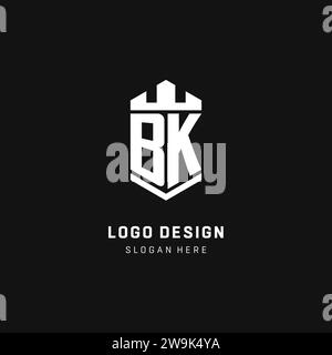 BK monogram logo initial with crown and shield guard shape style vector graphic Stock Vector
