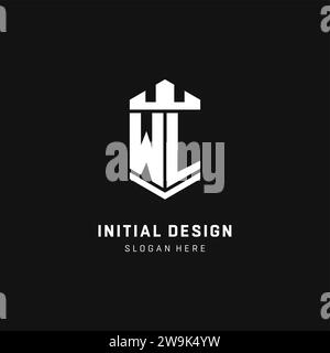 WL monogram logo initial with crown and shield guard shape style vector graphic Stock Vector