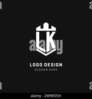 LK monogram logo initial with crown and shield guard shape style vector graphic Stock Vector