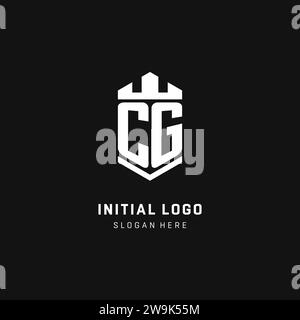 CG monogram logo initial with crown and shield guard shape style vector graphic Stock Vector