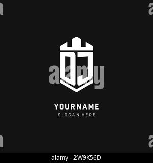 DJ monogram logo initial with crown and shield guard shape style vector graphic Stock Vector