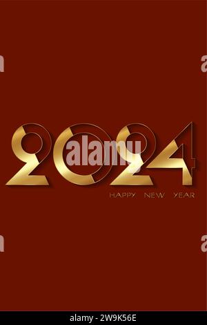 New year 2024 gold foil modern numbers. Decorative greeting card 2024 happy new year. Luxury Creative Christmas banner, vector illustration isolated o Stock Vector