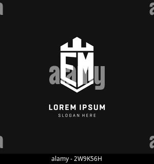 EM monogram logo initial with crown and shield guard shape style vector graphic Stock Vector