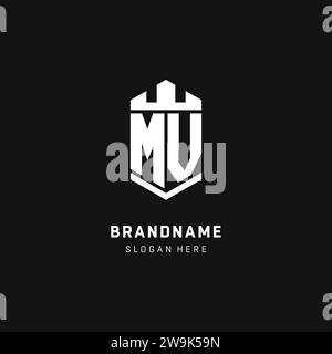 MV monogram logo initial with crown and shield guard shape style vector graphic Stock Vector