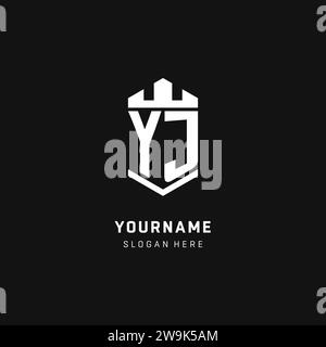 YJ monogram logo initial with crown and shield guard shape style vector graphic Stock Vector