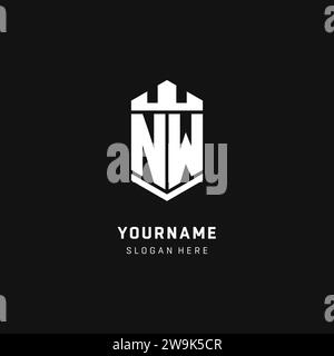 NW monogram logo initial with crown and shield guard shape style vector graphic Stock Vector
