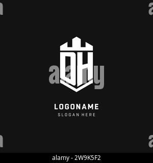 DH monogram logo initial with crown and shield guard shape style vector graphic Stock Vector