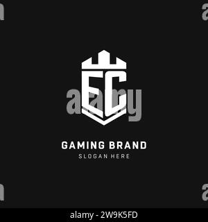 EC monogram logo initial with crown and shield guard shape style vector graphic Stock Vector