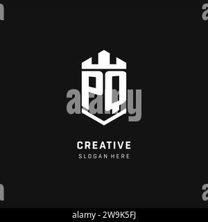 PQ monogram logo initial with crown and shield guard shape style vector graphic Stock Vector