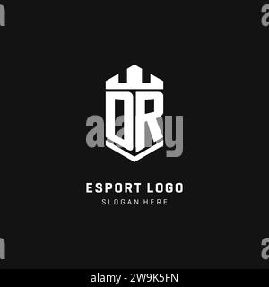 DR monogram logo initial with crown and shield guard shape style vector graphic Stock Vector
