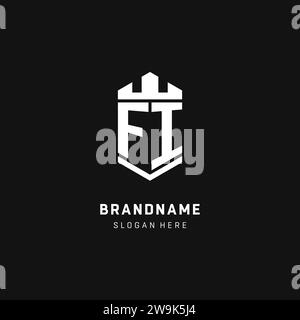 FI monogram logo initial with crown and shield guard shape style vector graphic Stock Vector