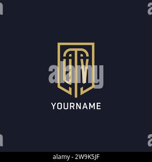 Luxury UV logo monogram shield shape monoline style with gold color and ...