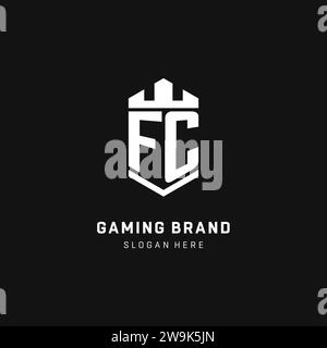 FC monogram logo initial with crown and shield guard shape style vector graphic Stock Vector
