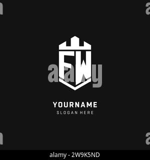 FW monogram logo initial with crown and shield guard shape style vector graphic Stock Vector