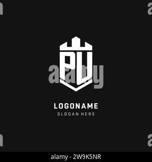 PU monogram logo initial with crown and shield guard shape style vector graphic Stock Vector
