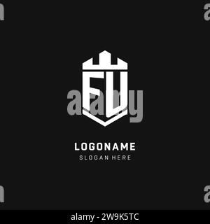 FU monogram logo initial with crown and shield guard shape style vector graphic Stock Vector