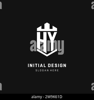 HY monogram logo initial with crown and shield guard shape style vector graphic Stock Vector